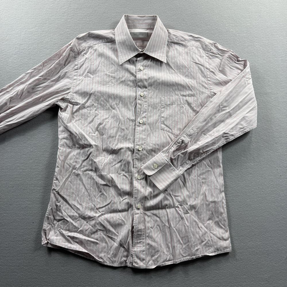 Ermenegildo Zegna Dress Shirt Mens Large Pink Striped Regular Fit Long Sleeve